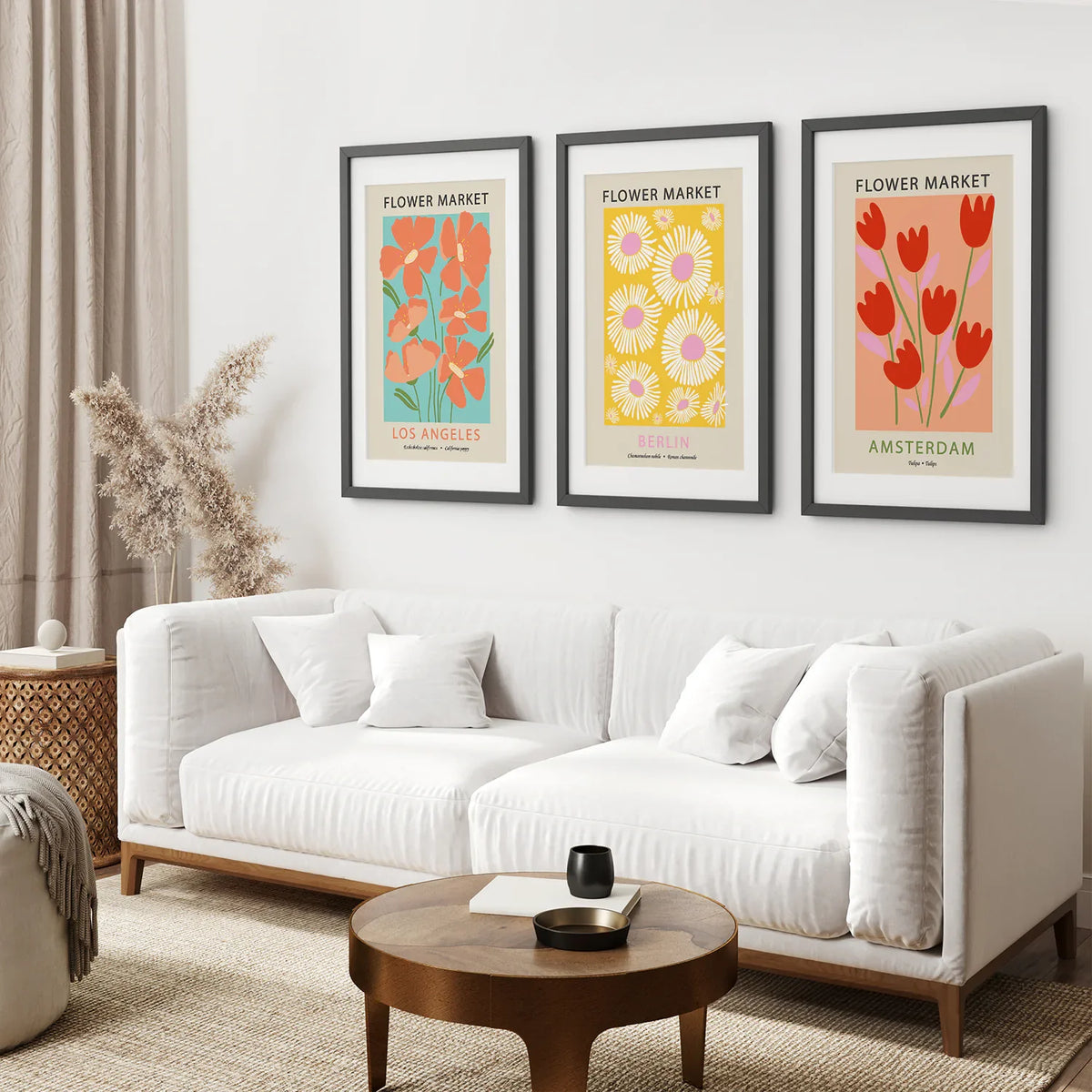 Botanical Boho Flower Market Wall Prints — Set of 3