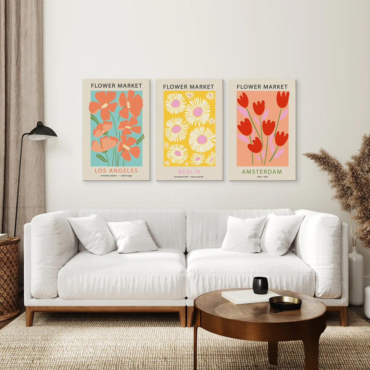 Botanical Boho Flower Market Wall Prints — Set of 3