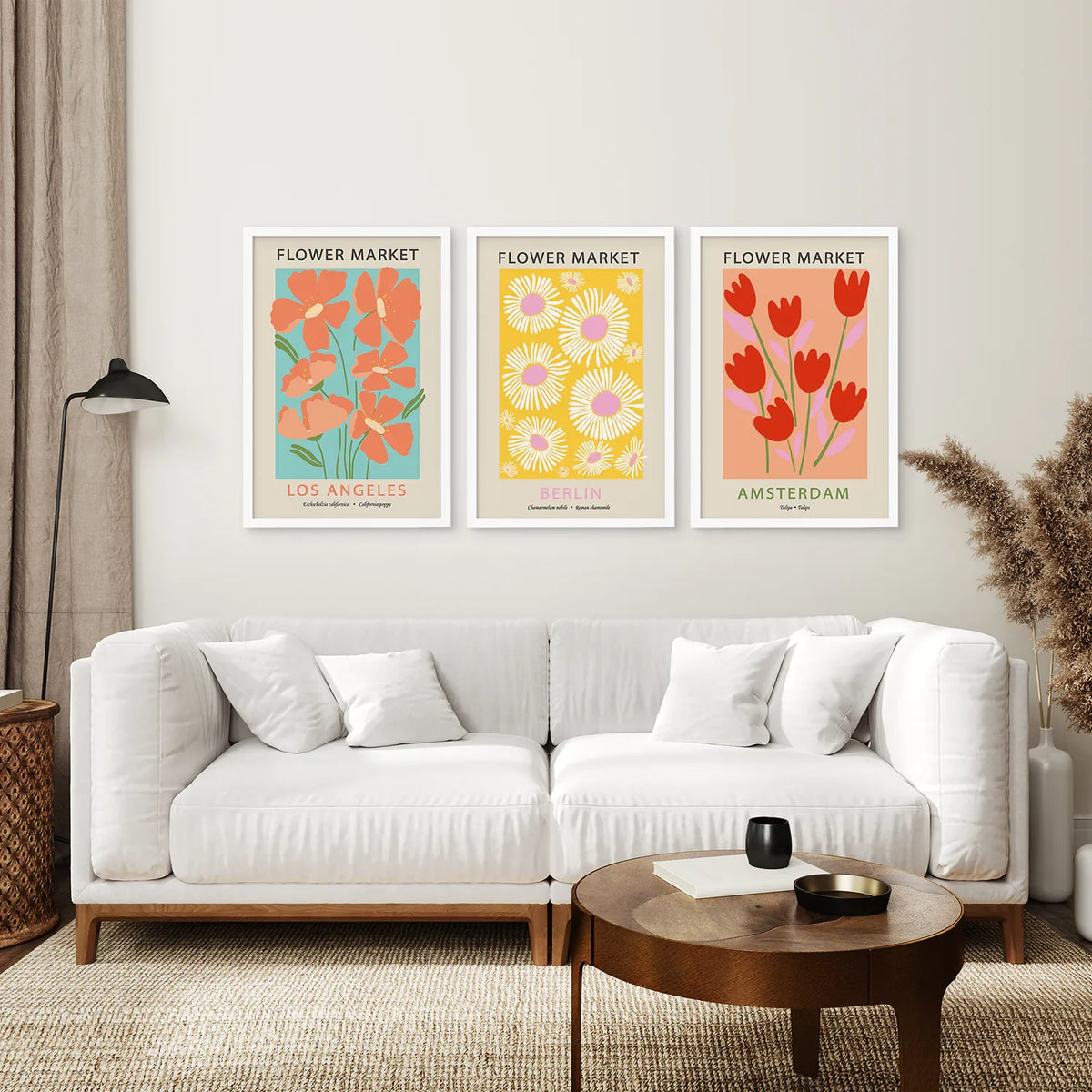 Botanical Boho Flower Market Wall Prints — Set of 3