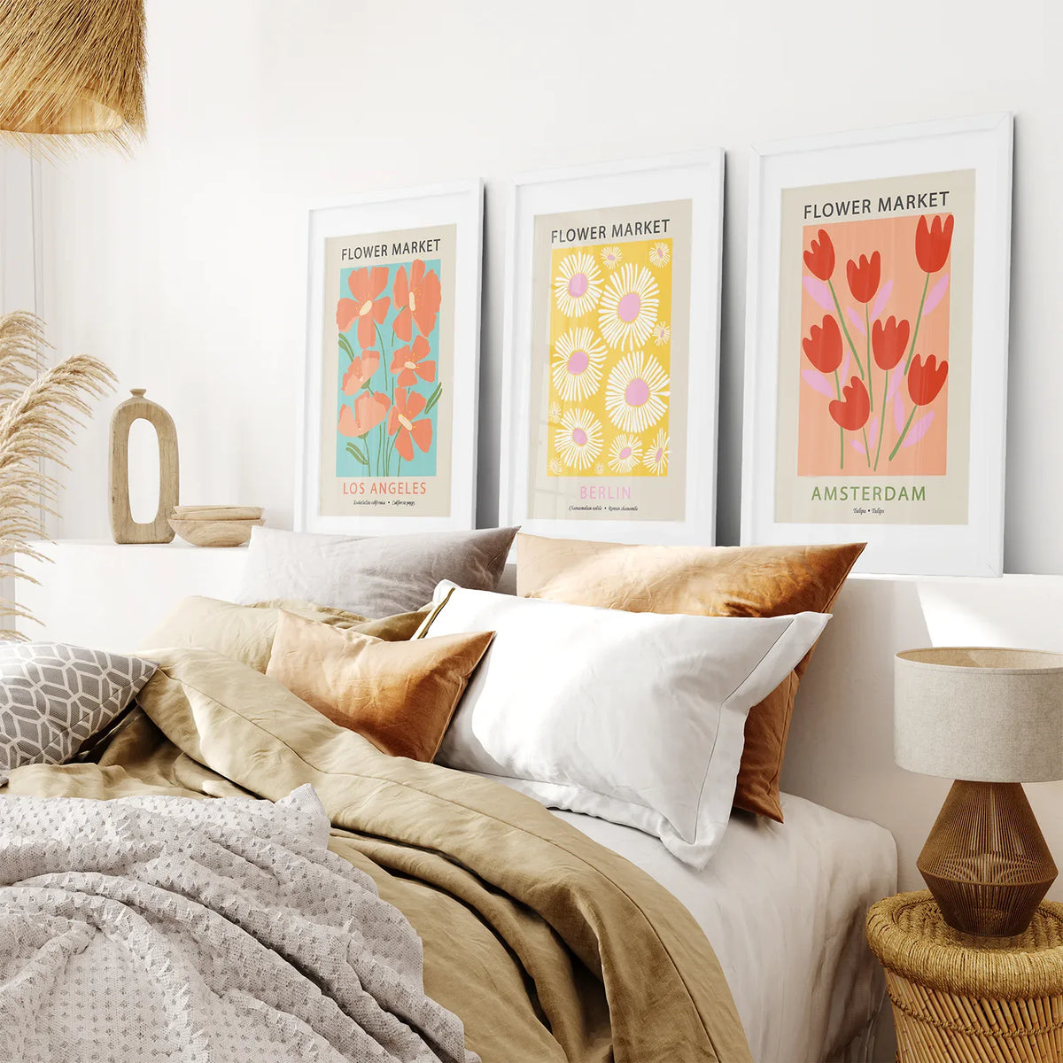 Botanical Boho Flower Market Wall Prints — Set of 3
