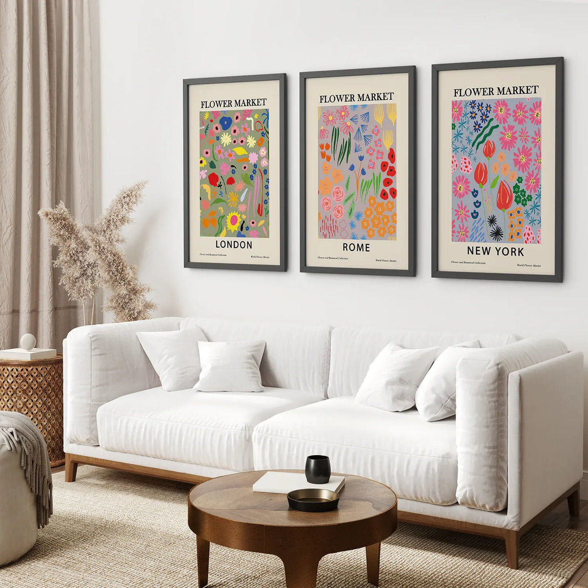 Flower Market Wall Prints — New York, London, Rome Set of 3