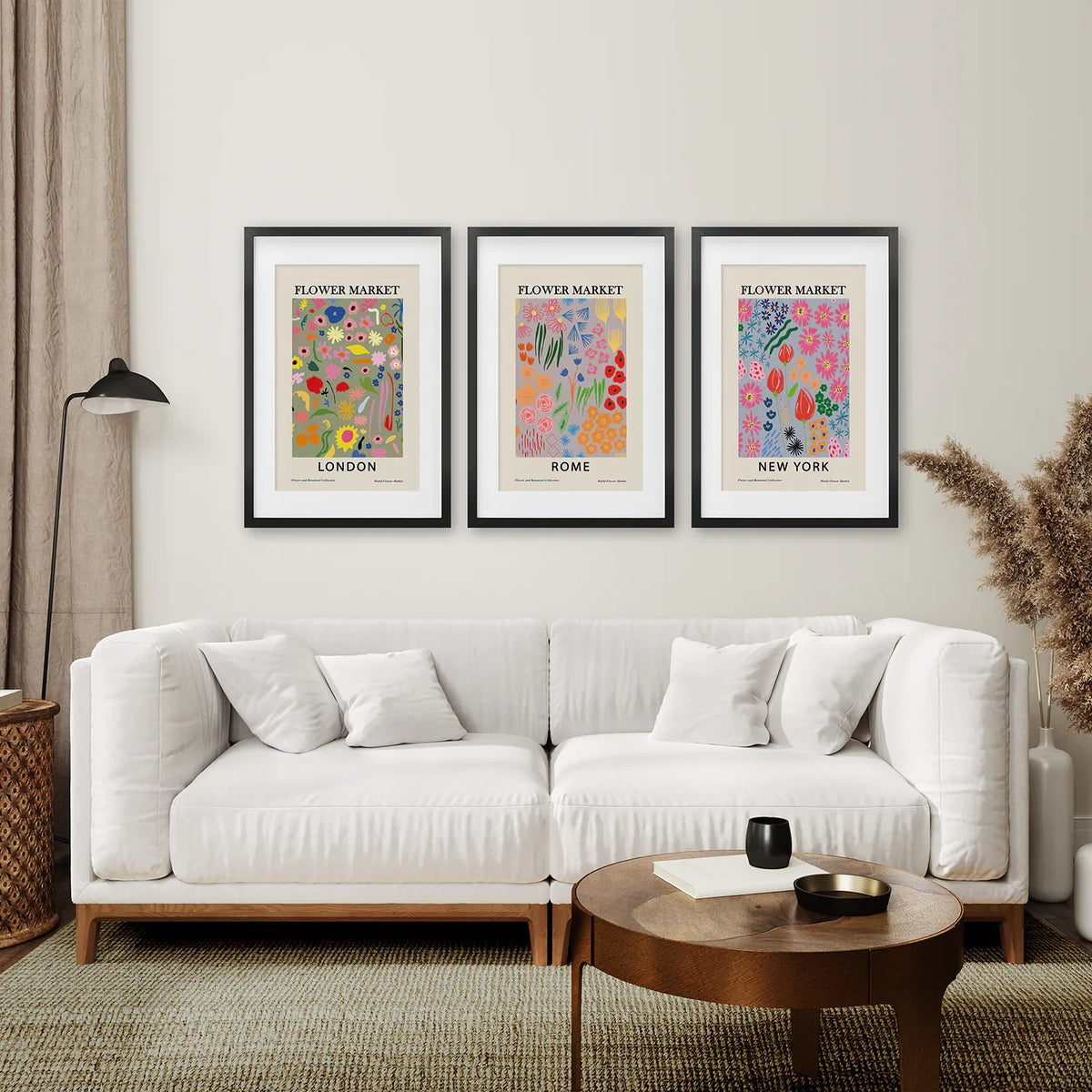 Flower Market Wall Prints — New York, London, Rome Set of 3