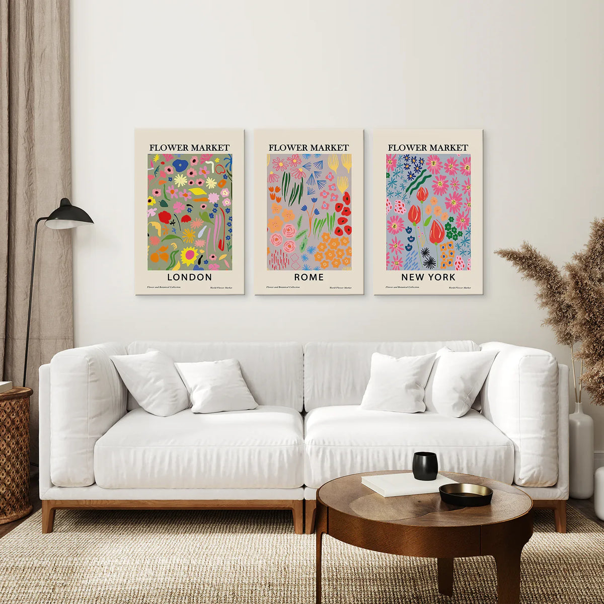 Flower Market Wall Prints — New York, London, Rome Set of 3