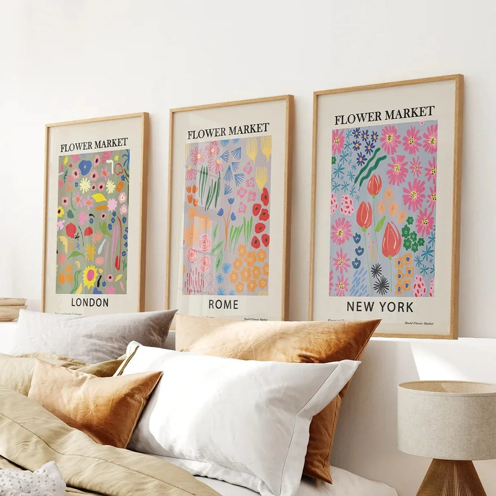 Flower Market Wall Prints — New York, London, Rome Set of 3