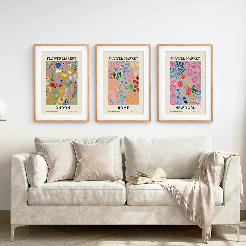 Flower Market Wall Prints — New York, London, Rome Set of 3