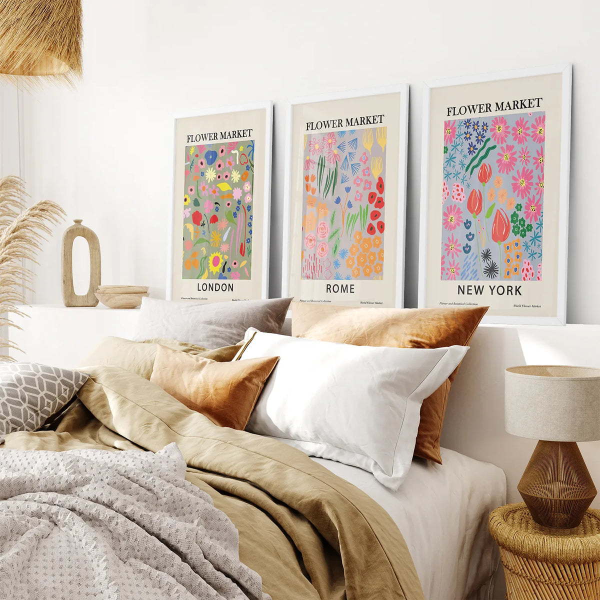 Flower Market Wall Prints — New York, London, Rome Set of 3