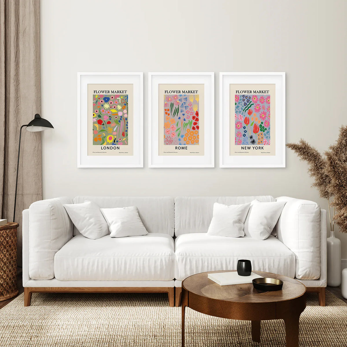 Flower Market Wall Prints — New York, London, Rome Set of 3