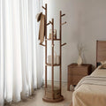 Walnut Swivel Coat Rack — 3 Shelves & 9 Hooks, Freestanding