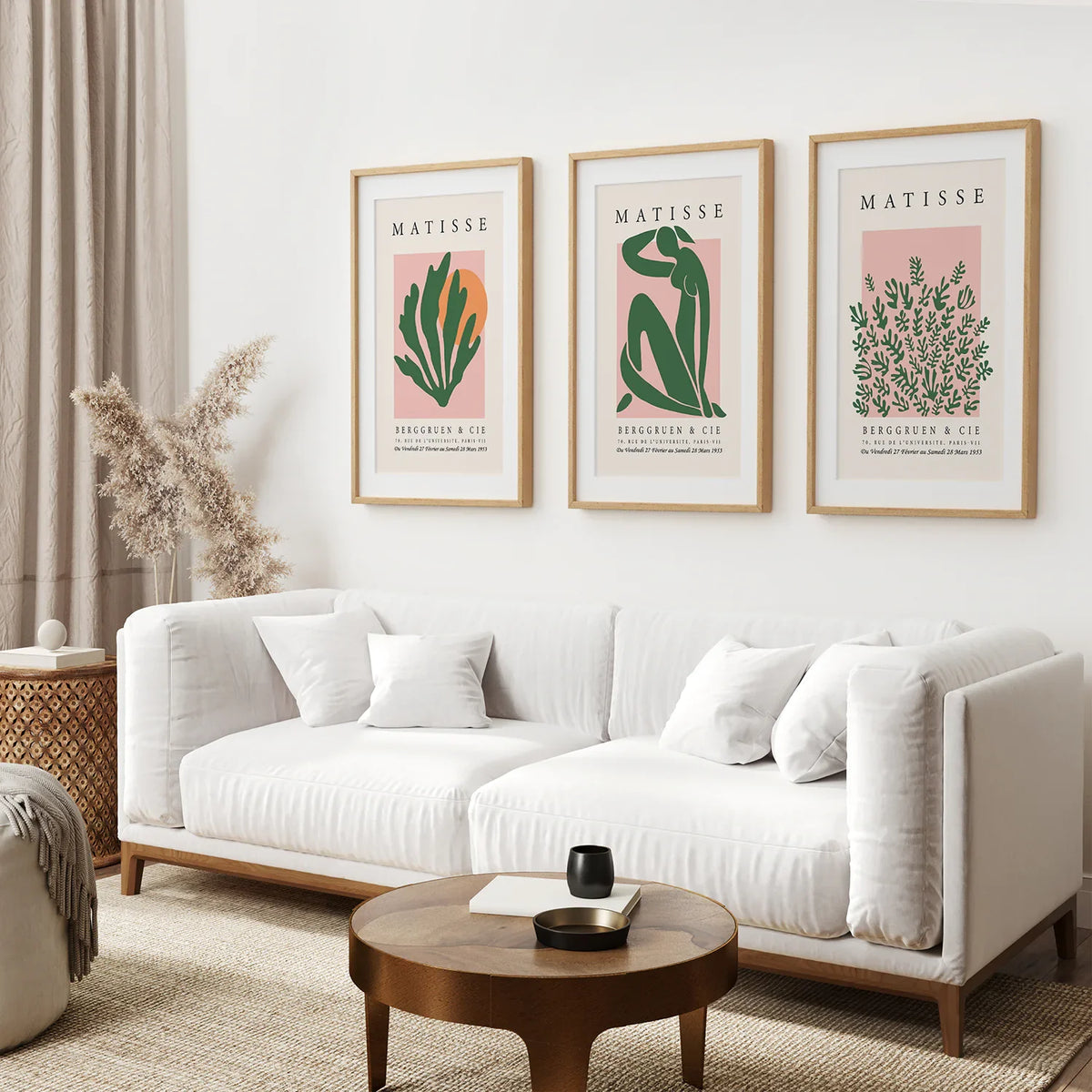 Pink & Green Matisse Abstract Wall Prints — Set of 3