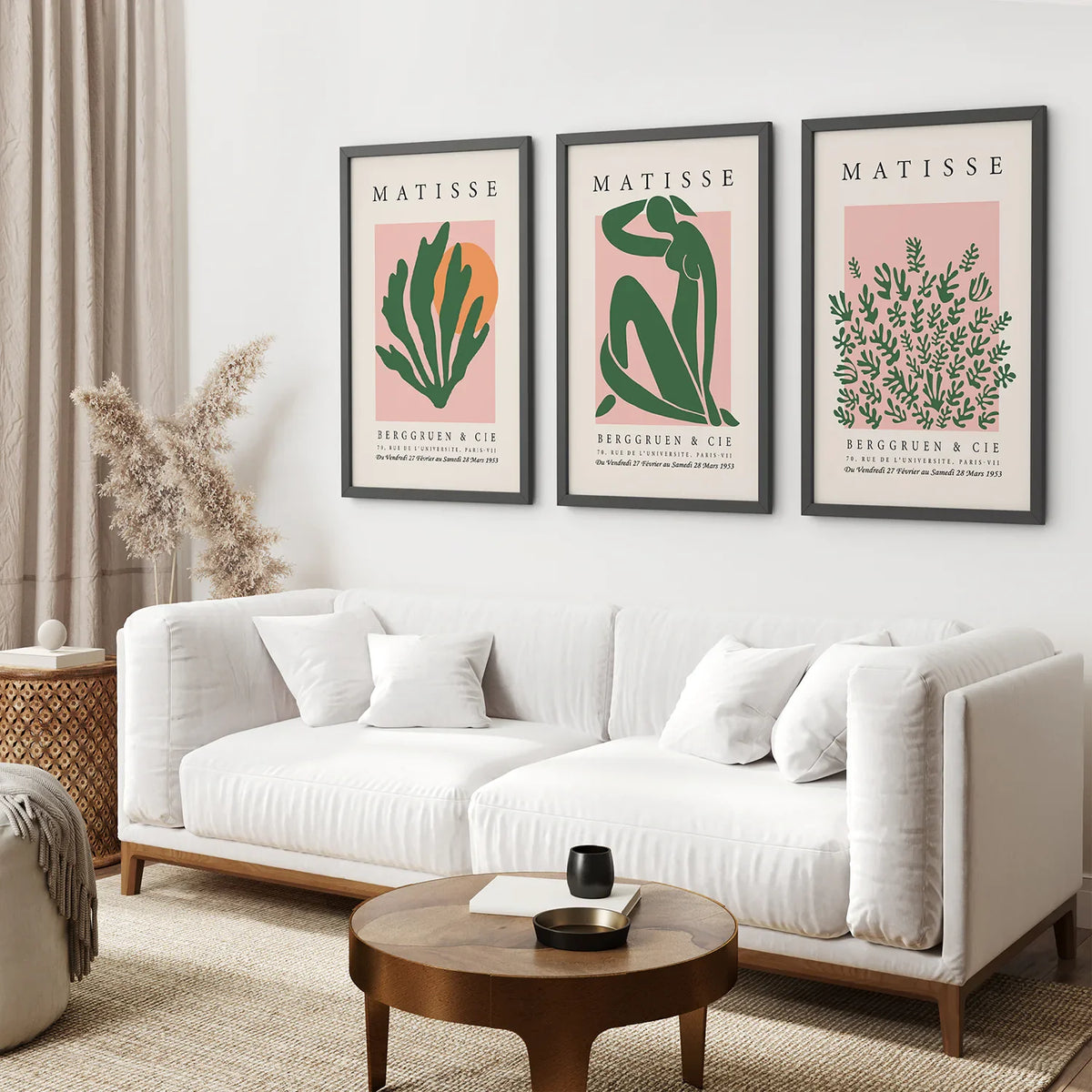 Pink & Green Matisse Abstract Wall Prints — Set of 3