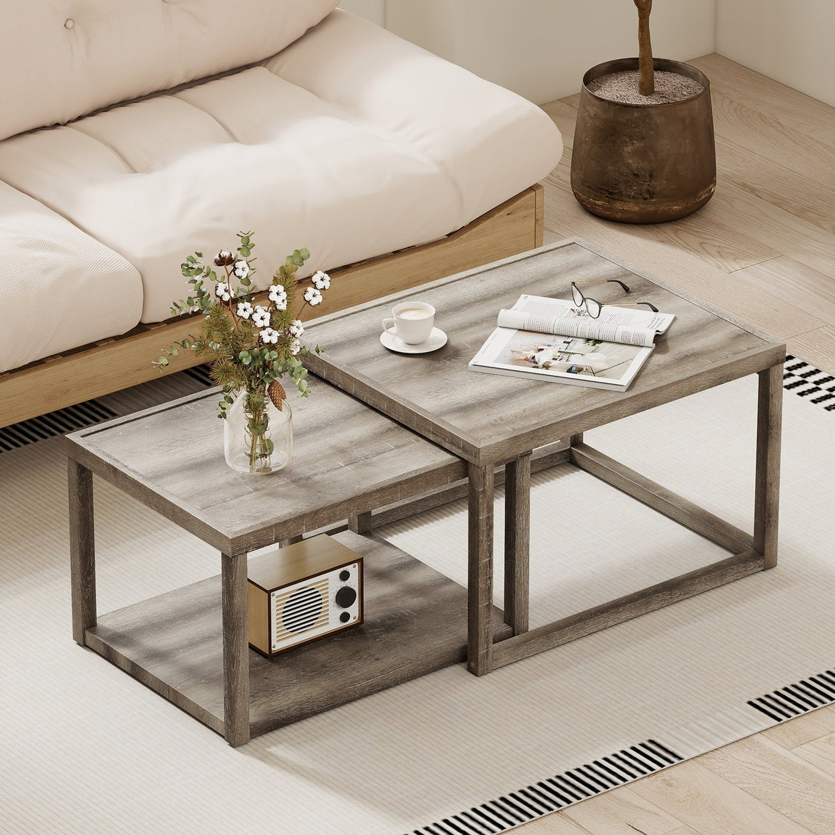 Nesting Coffee Table Set of 2 Rectangular