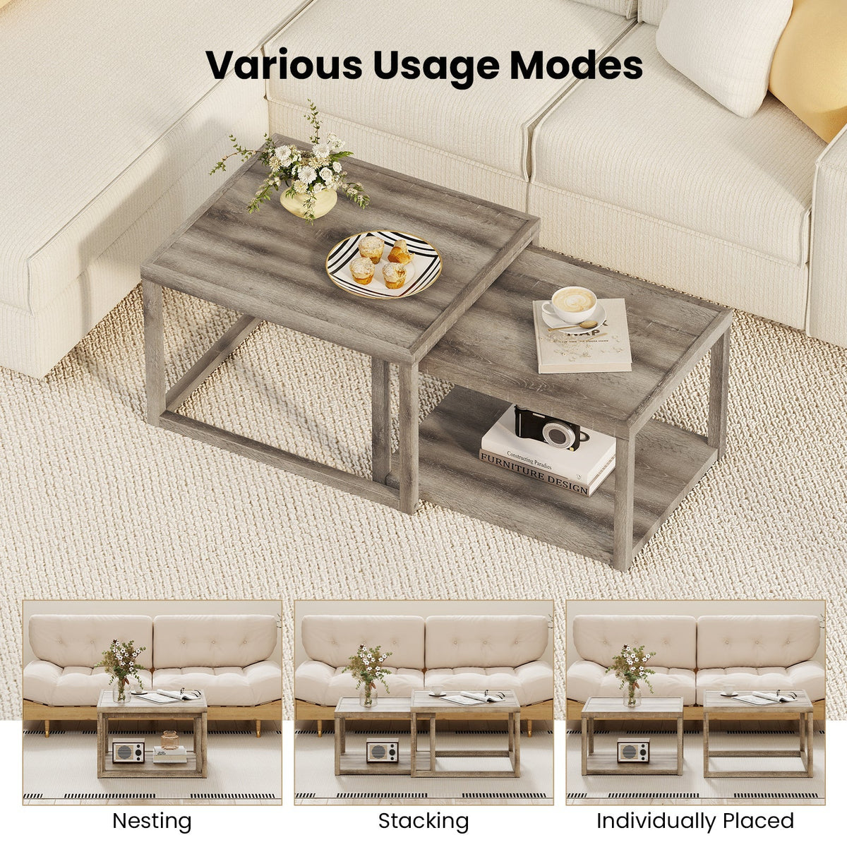 Nesting Coffee Table Set of 2 Rectangular