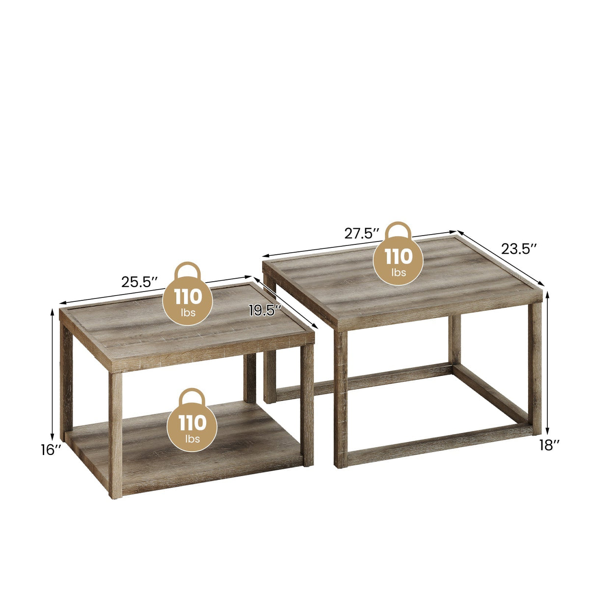 Nesting Coffee Table Set of 2 Rectangular