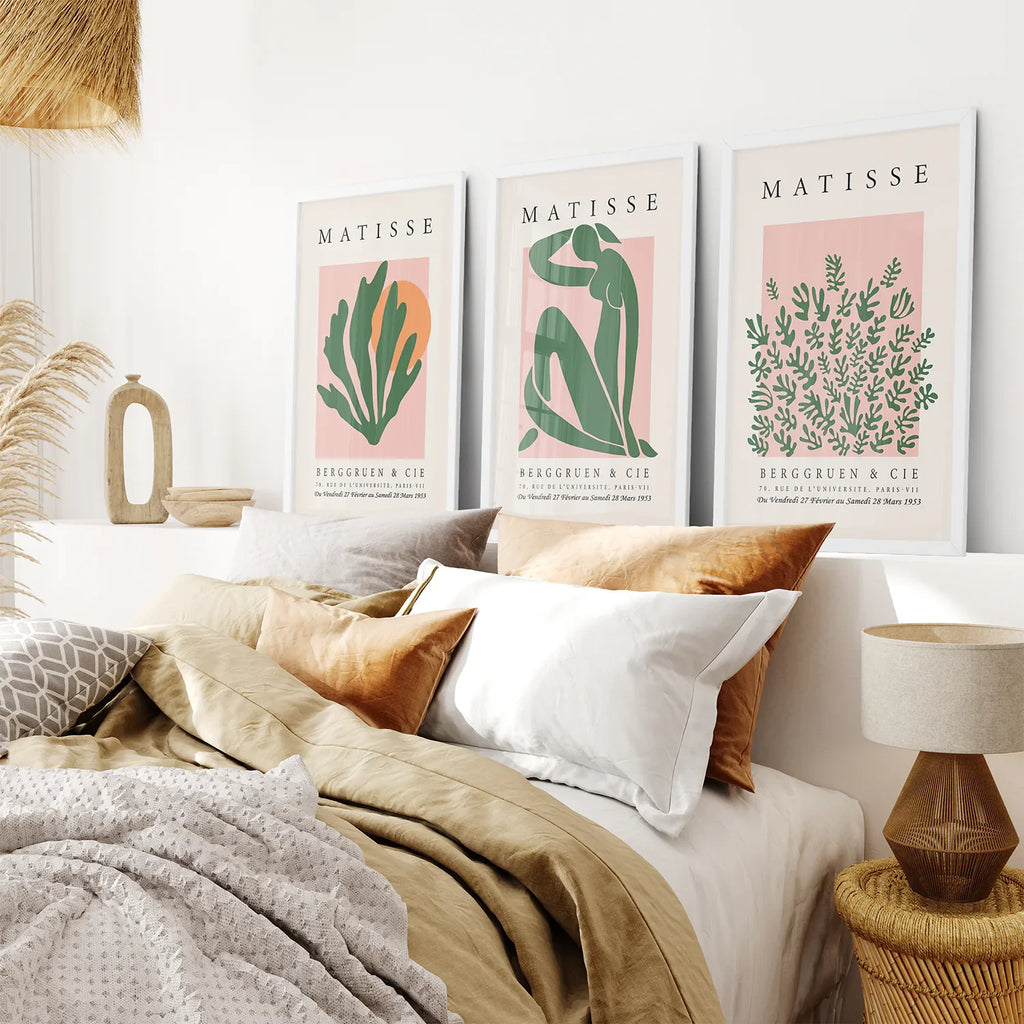 Pink & Green Matisse Abstract Wall Prints — Set of 3