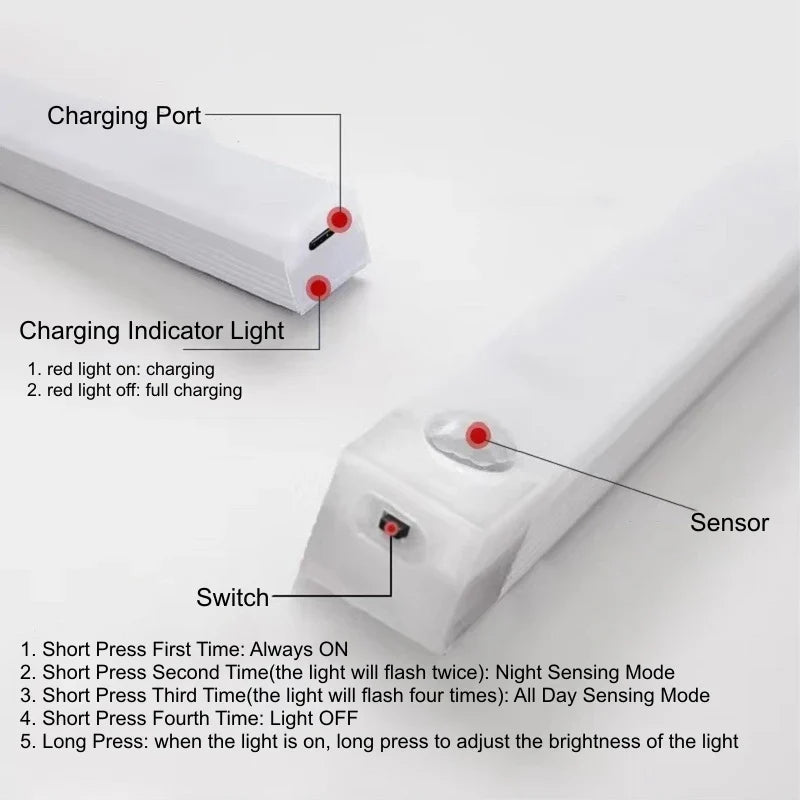 Under-Cabinet LED Bar Light — Rechargeable, Dimmable, Motion Sensor