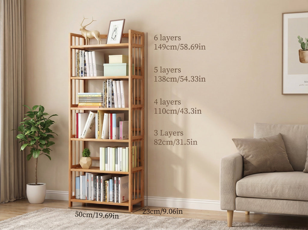 Bamboo Bookshelf with Adjustable Shelves