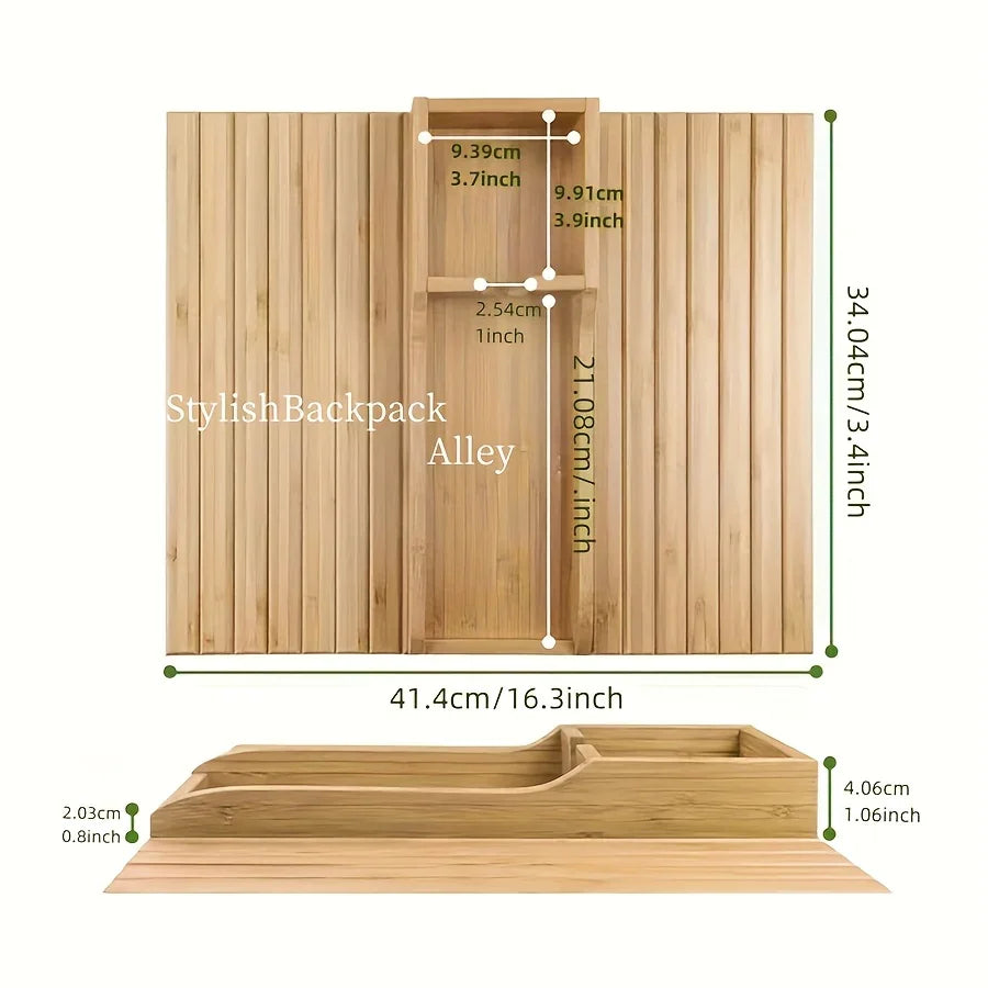 Bamboo Sofa Armrest Tray with Cup Holder — Foldable