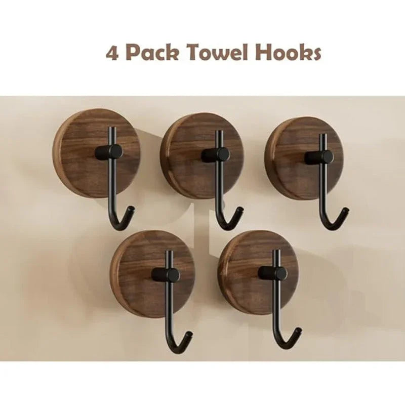 Adhesive Wooden Wall Hooks - Set of 4
