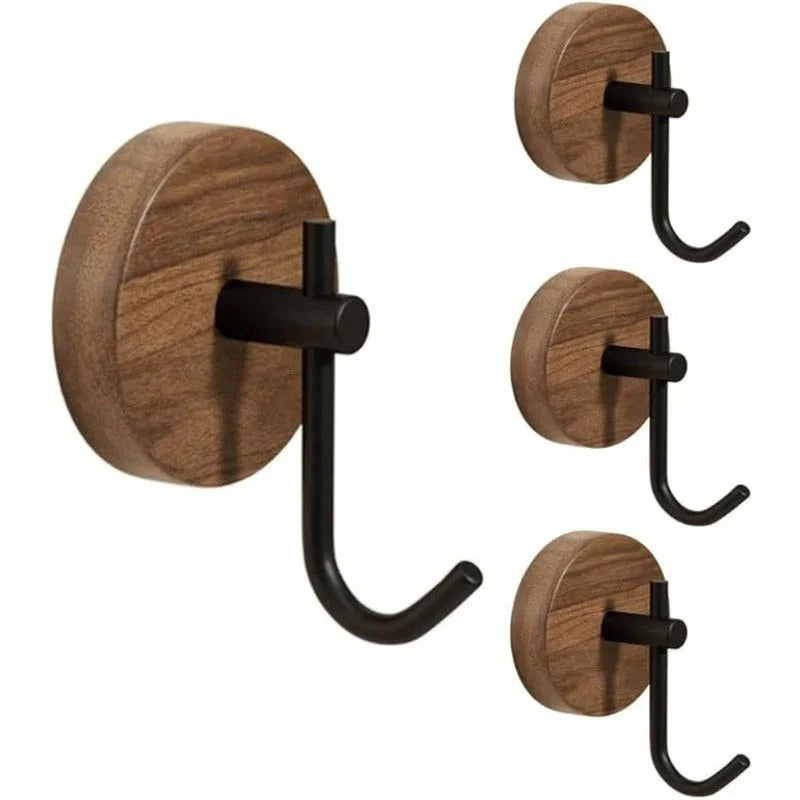Adhesive Wooden Wall Hooks - Set of 4