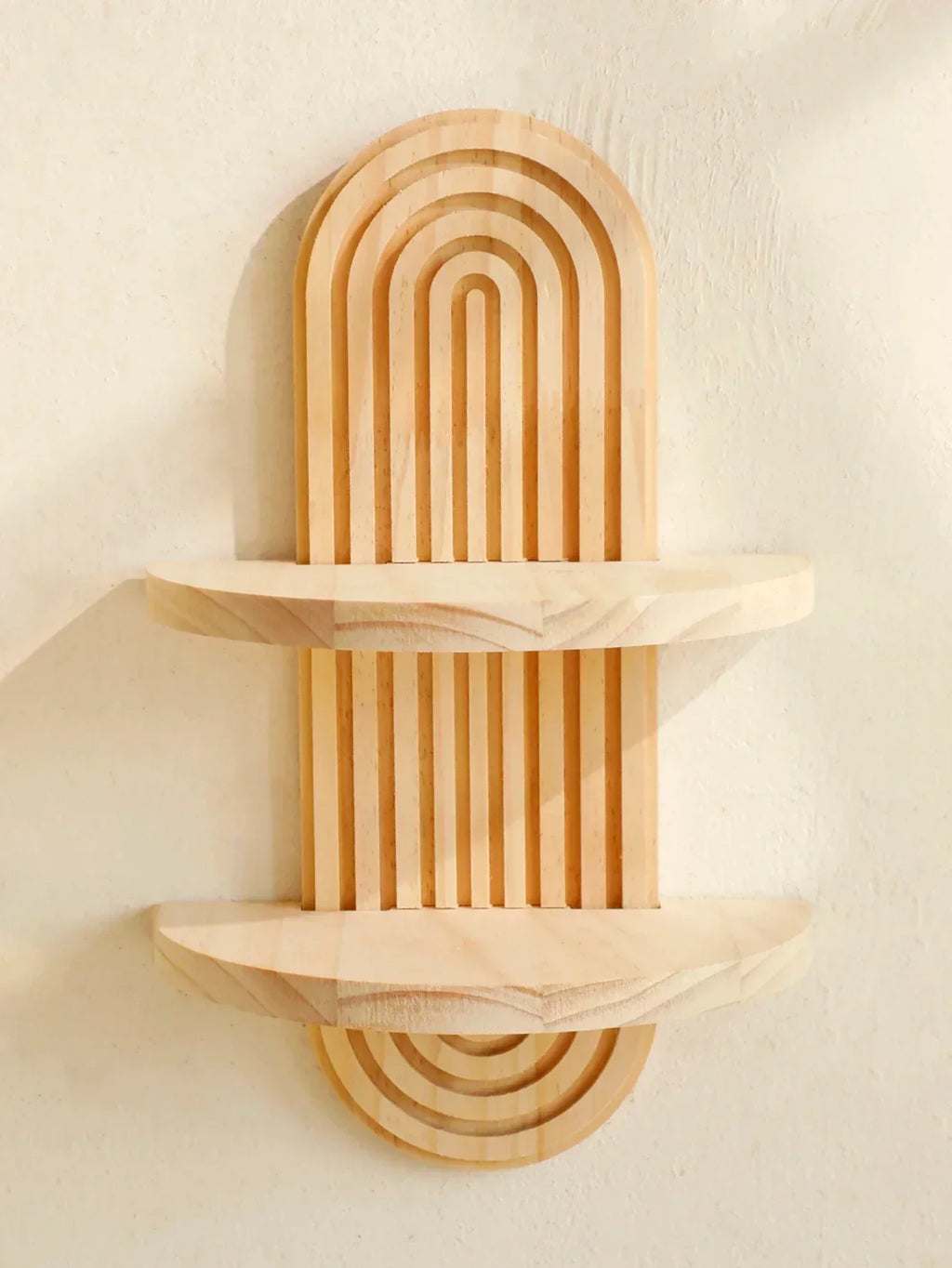 Geometric Wooden Wall Shelves — Natural Wood