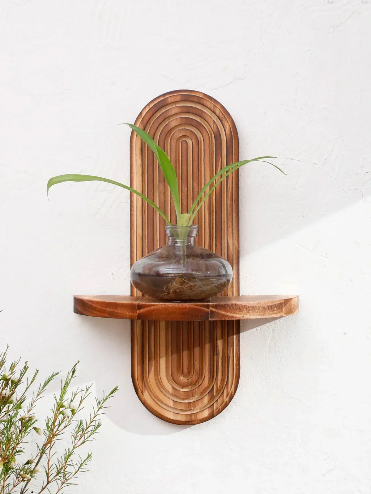 Geometric Wooden Wall Shelves — Natural Wood