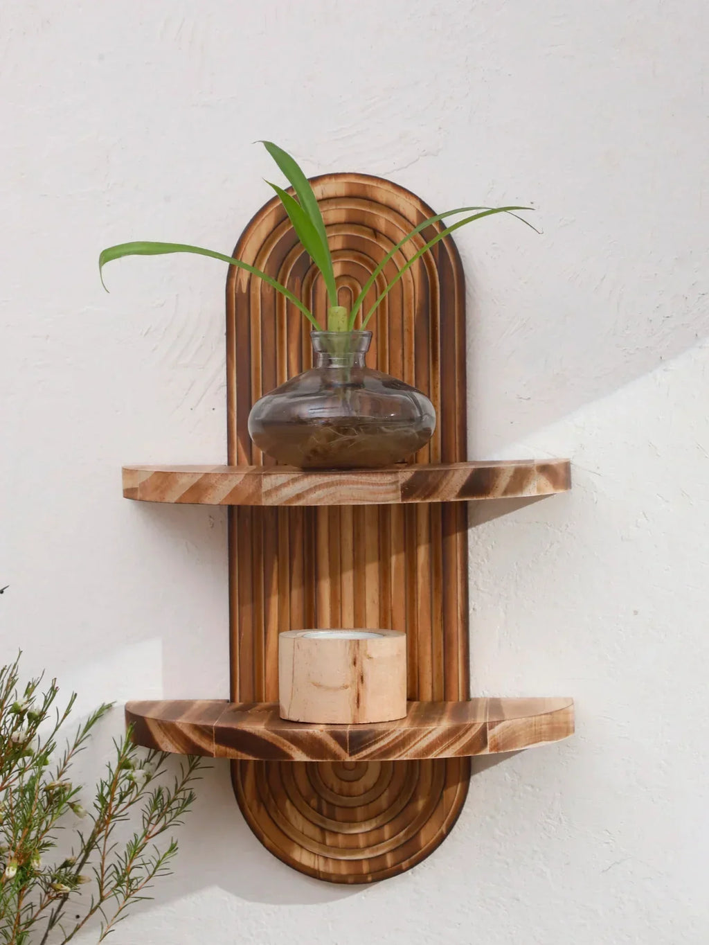 Geometric Wooden Wall Shelves — Natural Wood