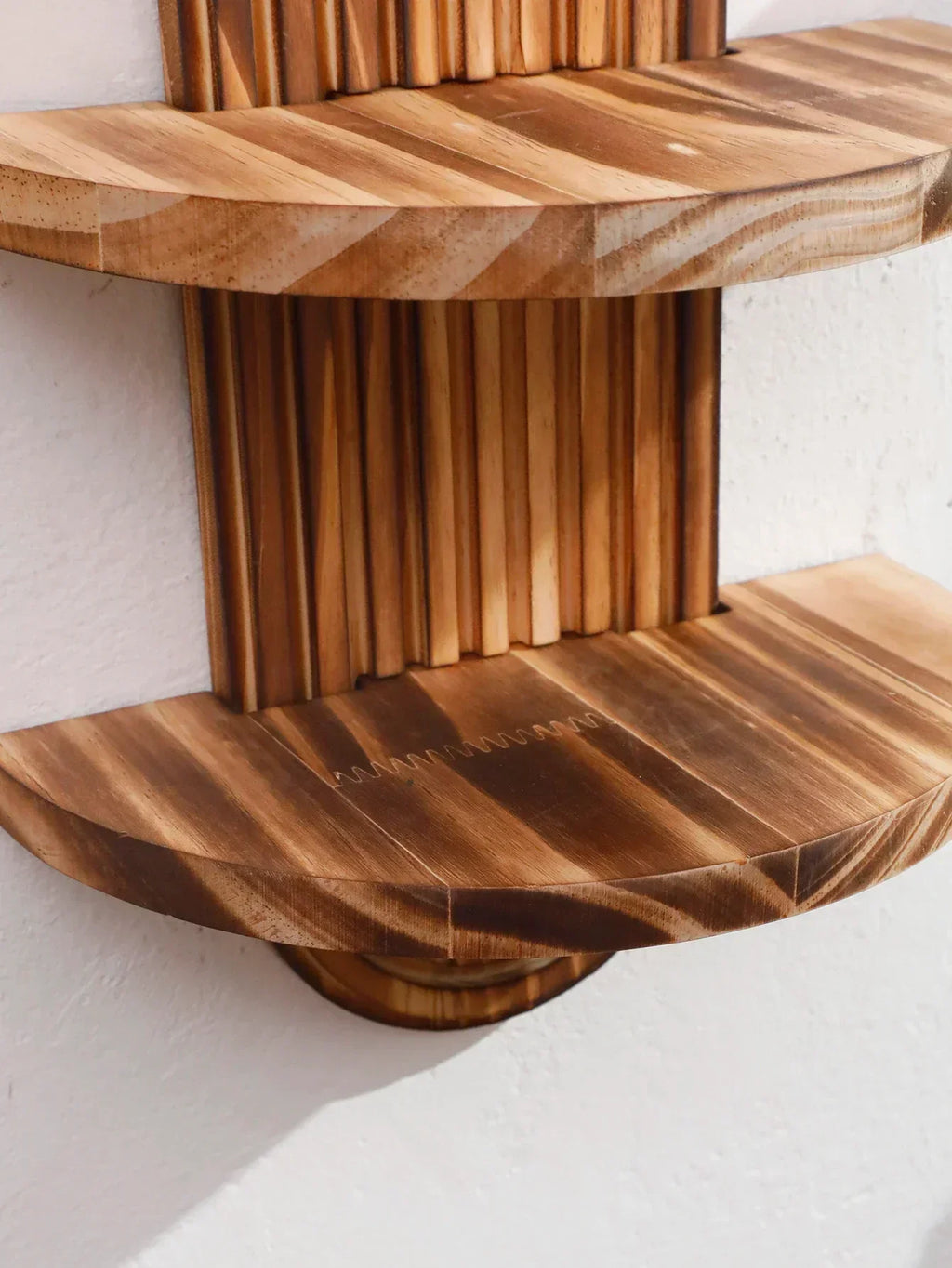 Geometric Wooden Wall Shelves — Natural Wood