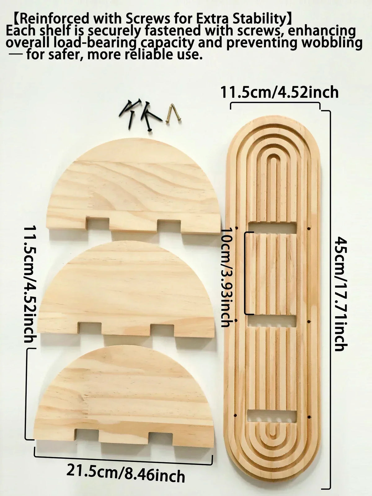 Geometric Wooden Wall Shelves — Natural Wood