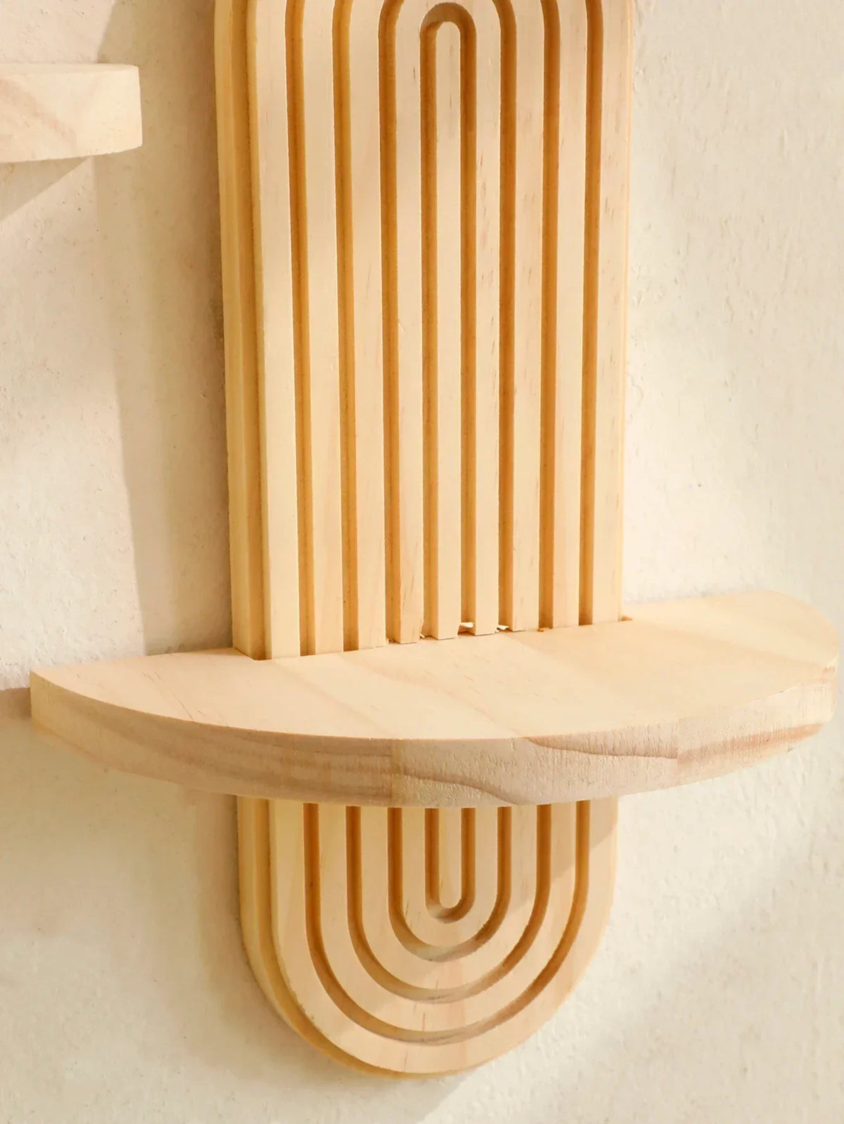 Geometric Wooden Wall Shelves — Natural Wood
