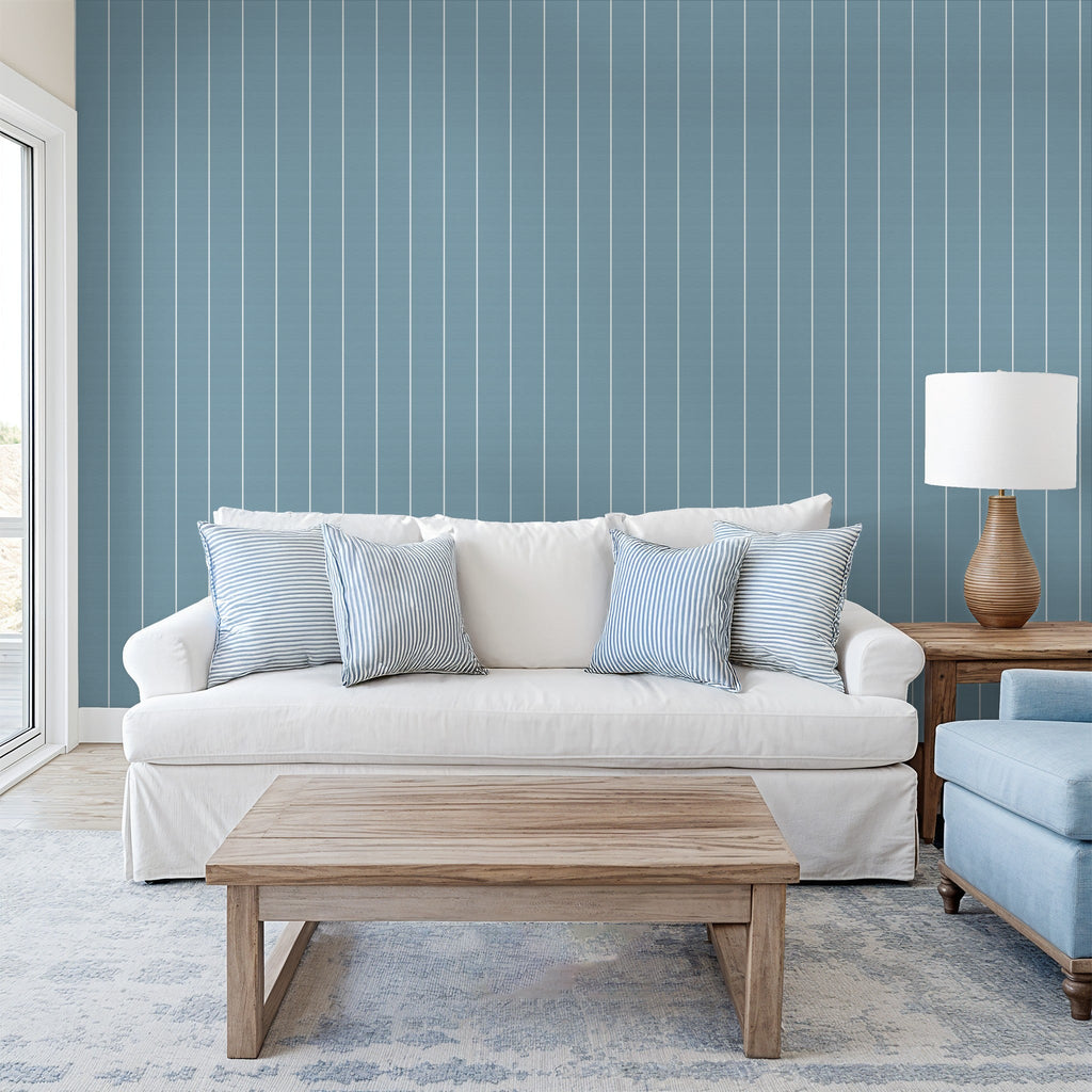 Pinstripe Dot (Blue) Removable Wallpaper