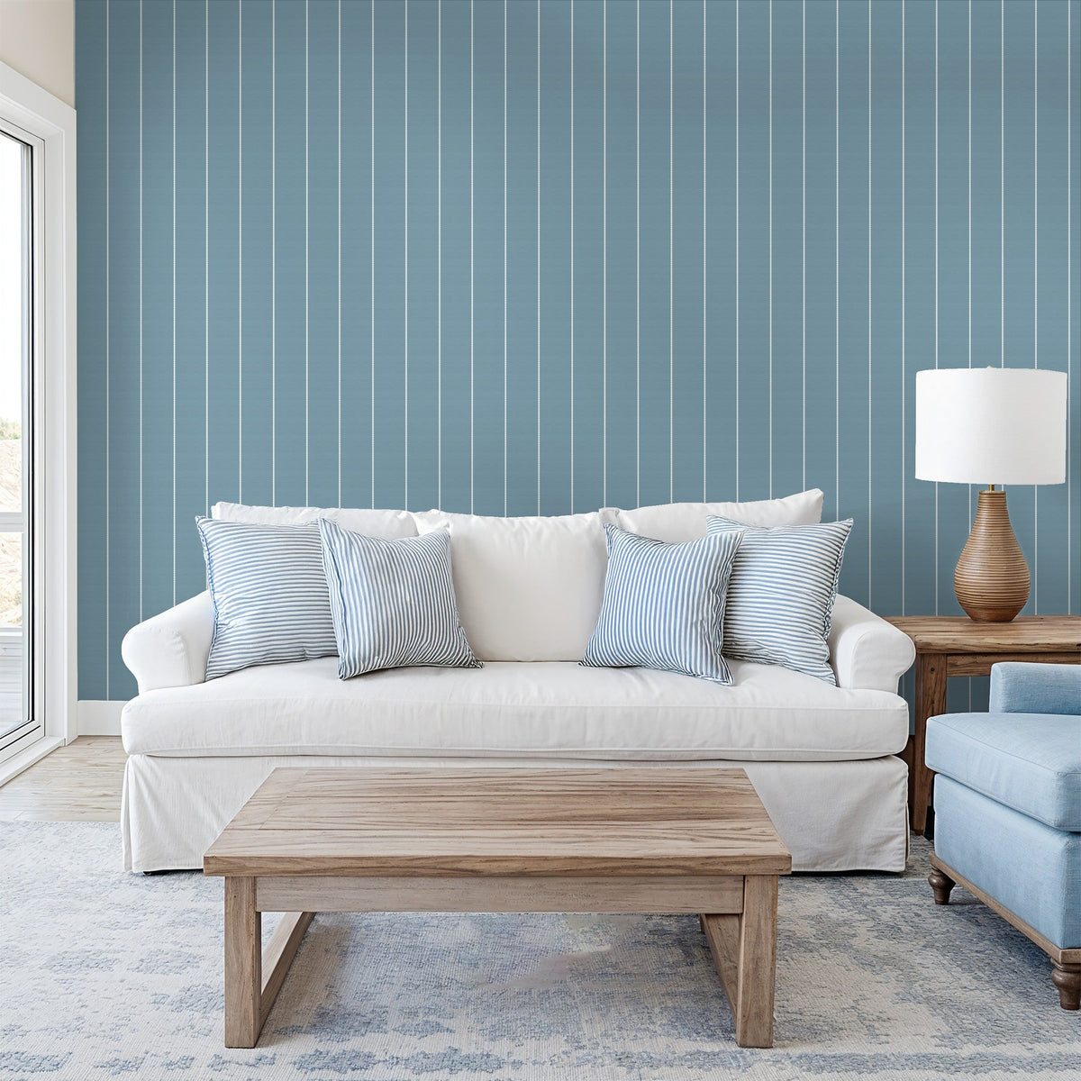 Pinstripe Dot (Blue) Removable Wallpaper