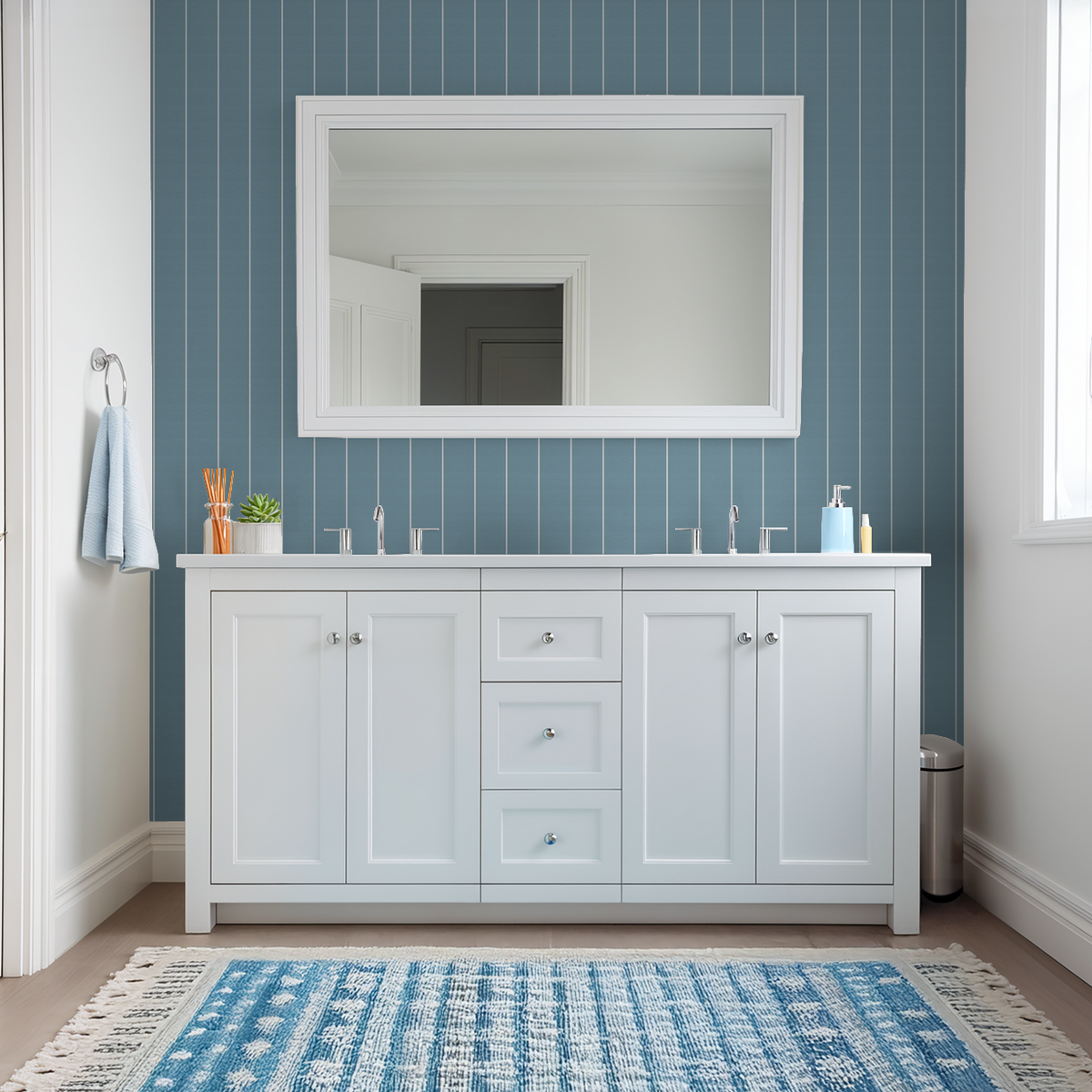 Pinstripe Dot (Blue) Removable Wallpaper