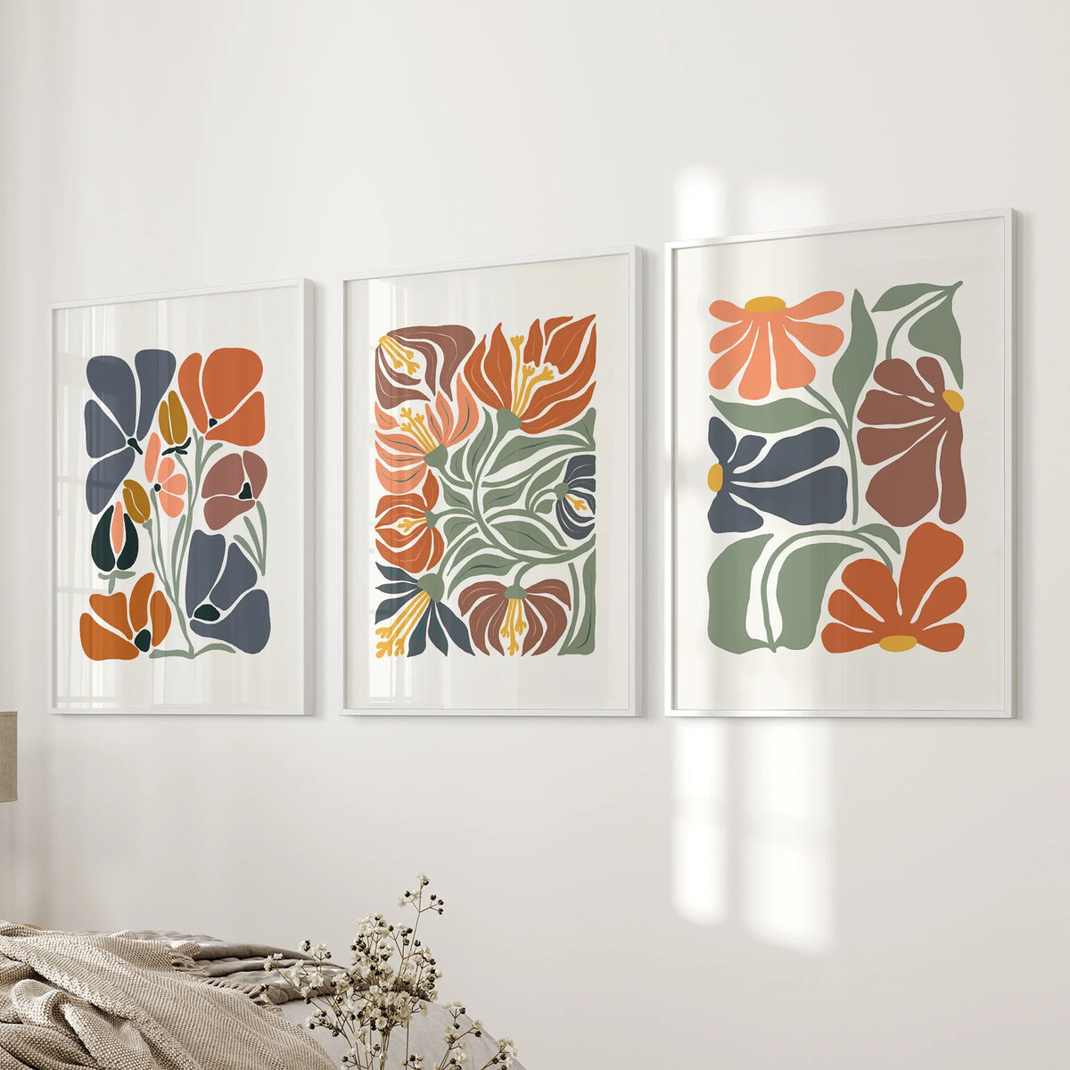 Boho Abstract Flowers Wall Prints Set