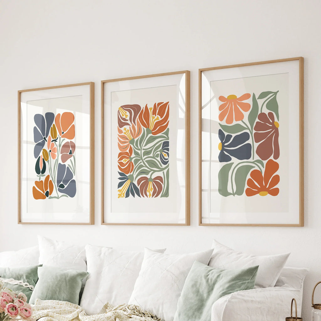 Boho Abstract Flowers Wall Prints Set