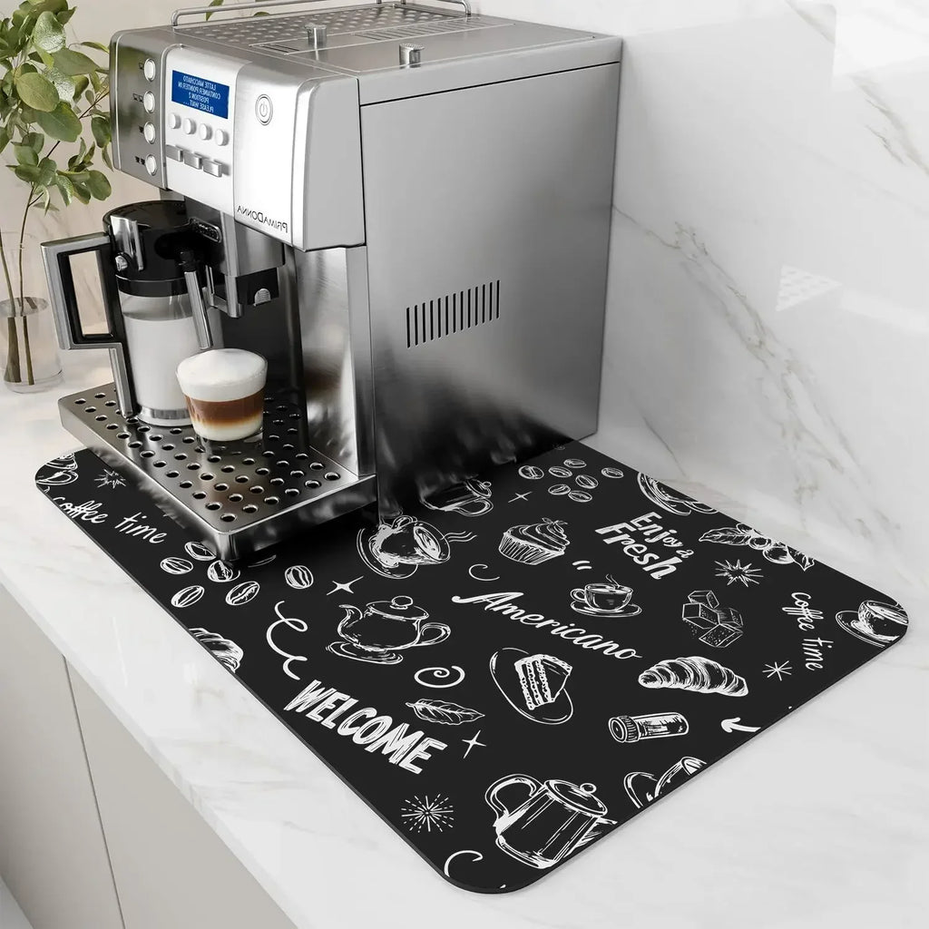 Coffee Station Mat - Water-Absorbent, Non-Slip
