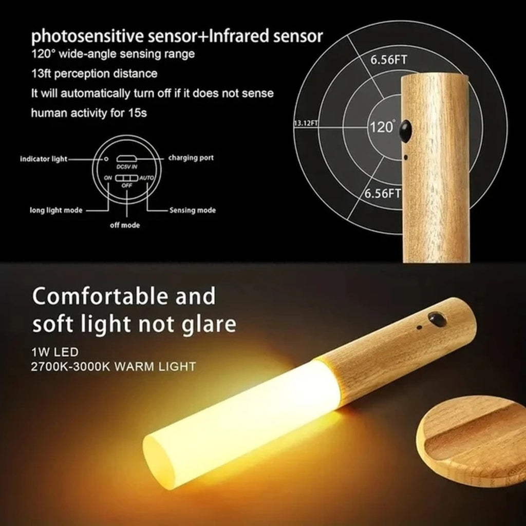 Wooden Wall Sconce — Rechargeable Motion Sensor Night Light