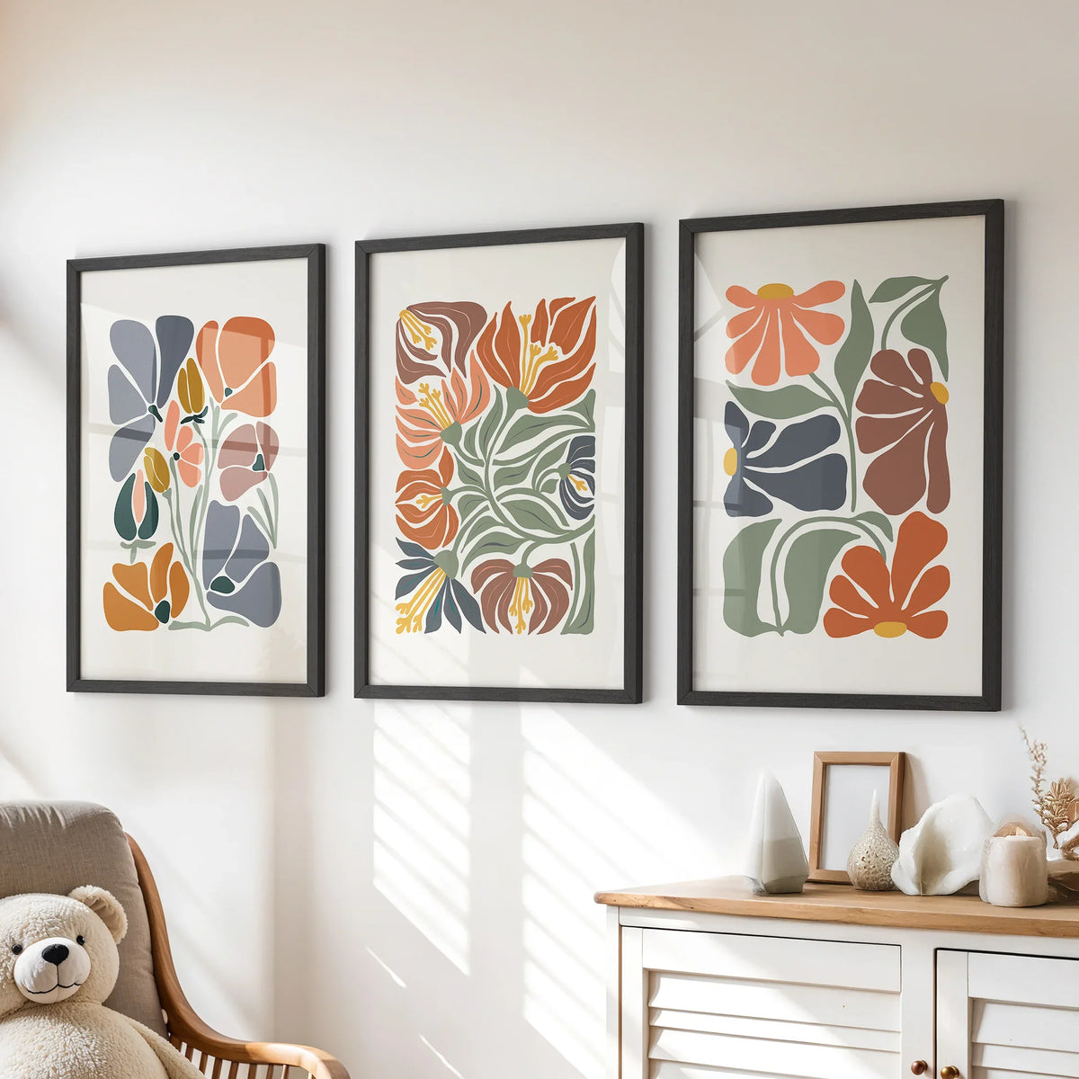 Boho Abstract Flowers Wall Prints Set