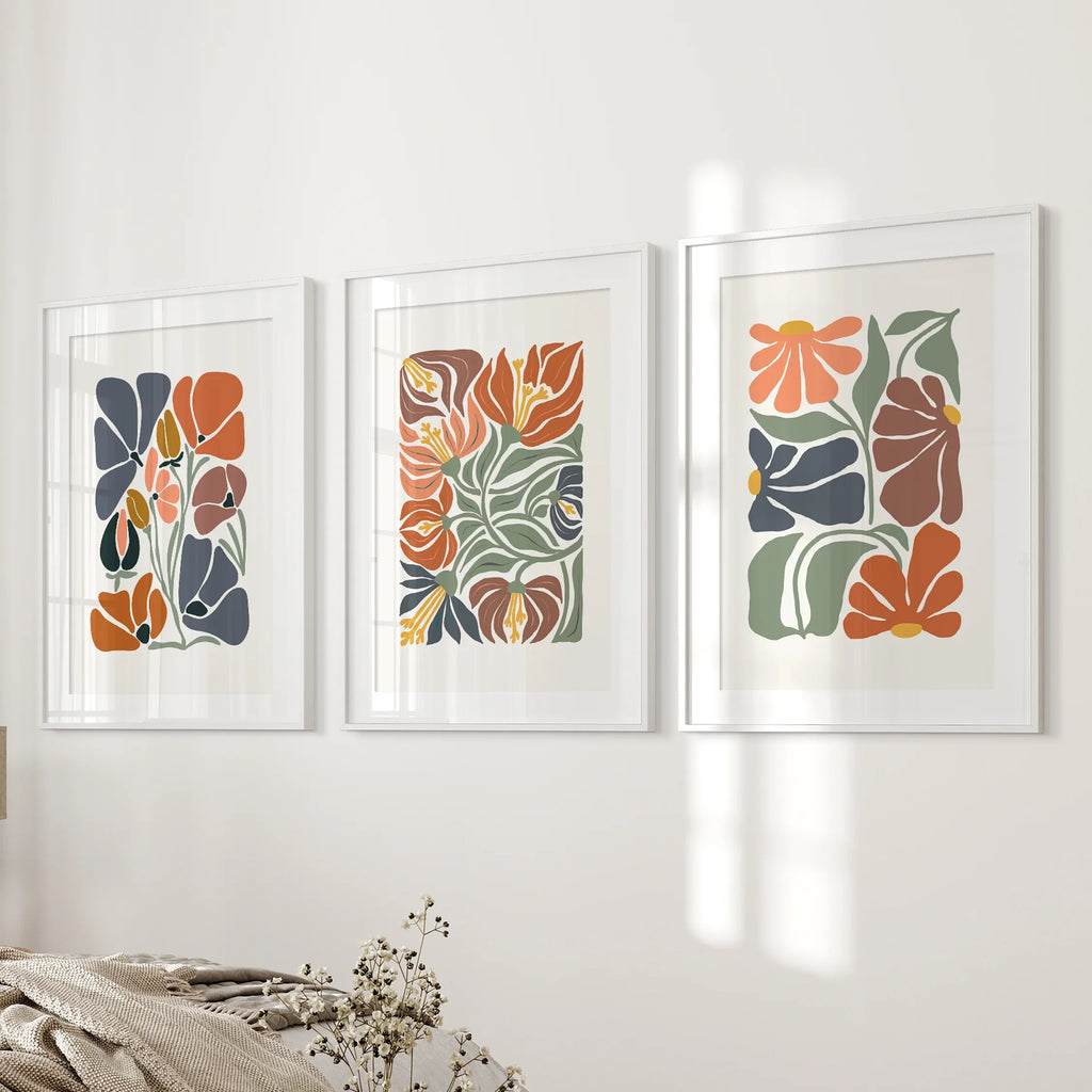 Boho Abstract Flowers Wall Prints Set