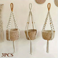 3-Piece Bohemian Handwoven Macrame Plant Hangers with Tassels
