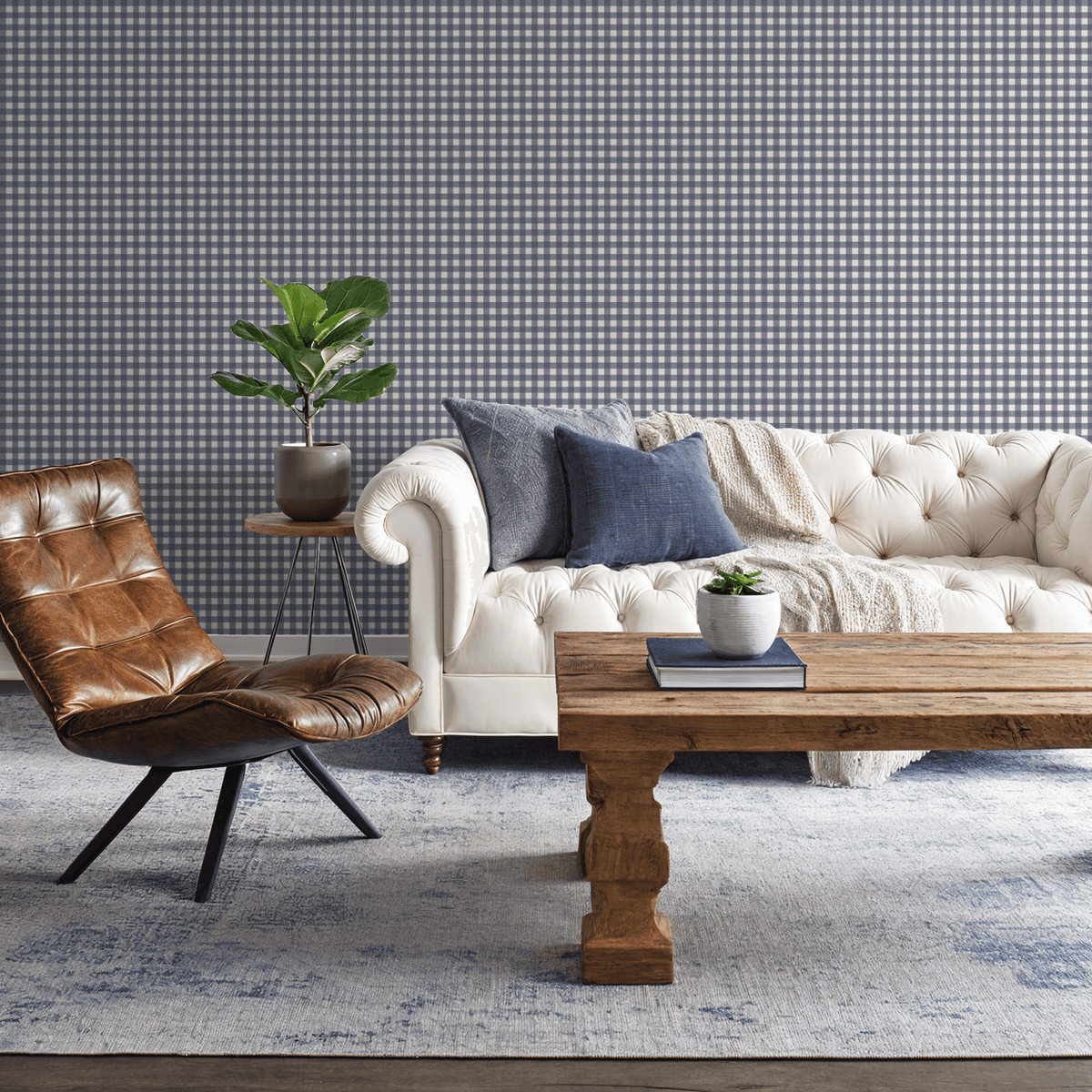 Simply Gingham Small (Navy) Removable Wallpaper
