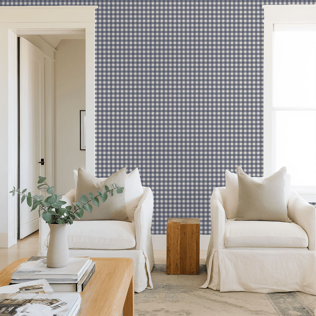 Simply Gingham Small (Navy) Removable Wallpaper