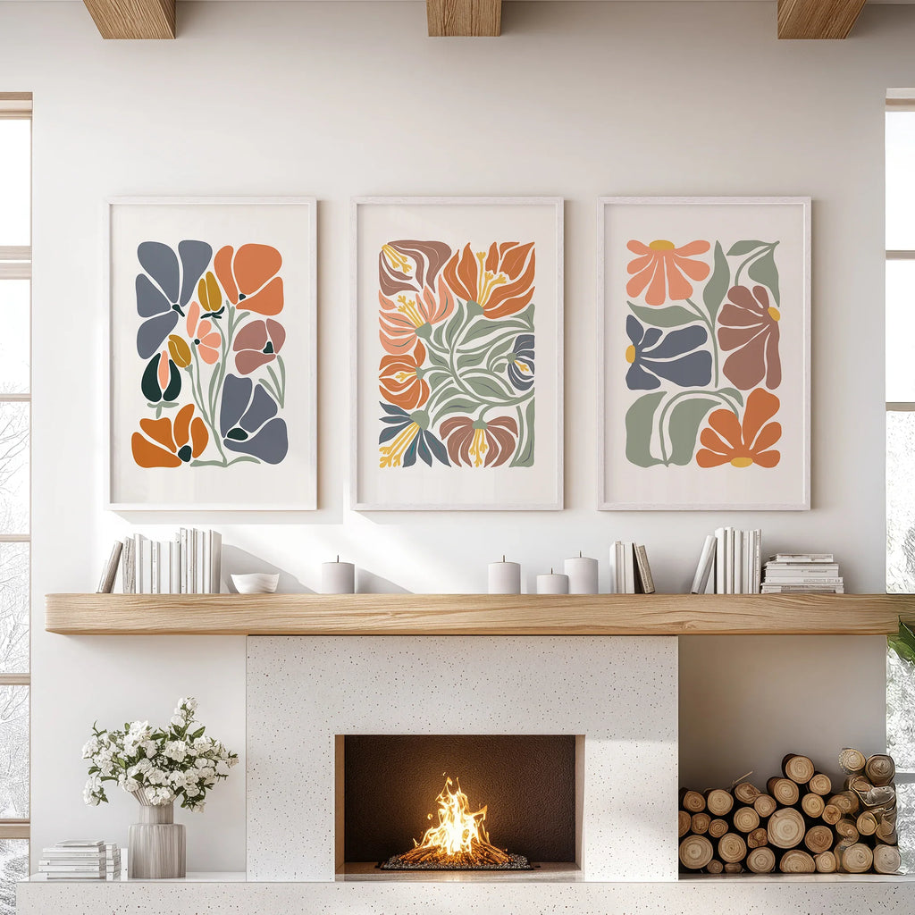 Boho Abstract Flowers Wall Prints Set