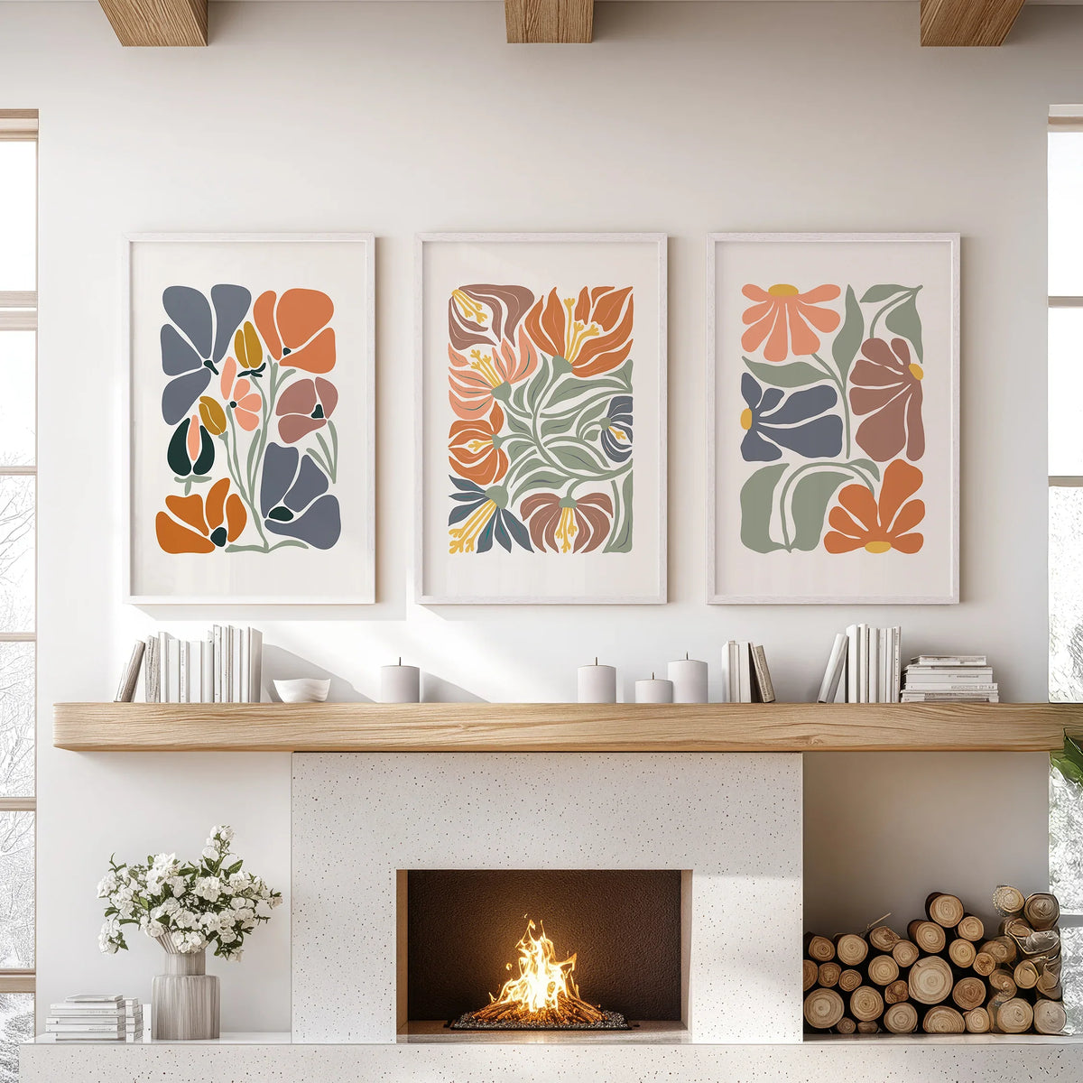 Boho Abstract Flowers Wall Prints Set