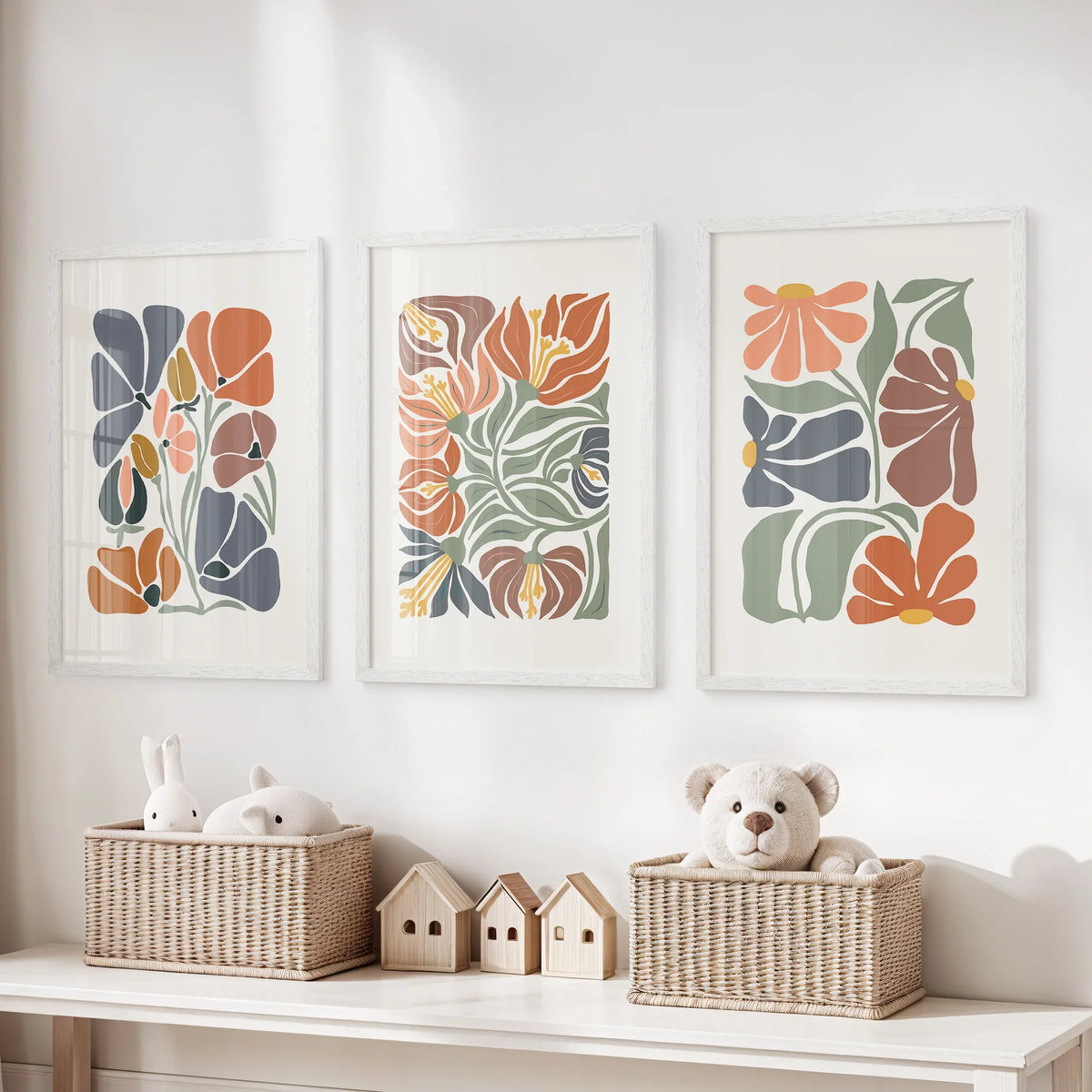 Boho Abstract Flowers Wall Prints Set