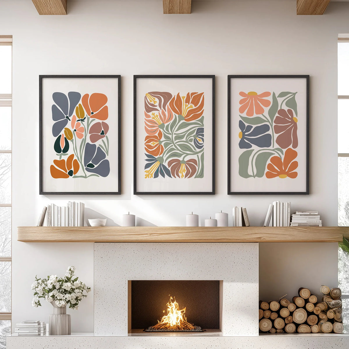 Boho Abstract Flowers Wall Prints Set