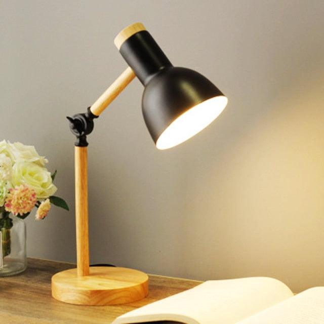 Nordic Wooden Desk Lamp — Adjustable Arm, Dimmable LED