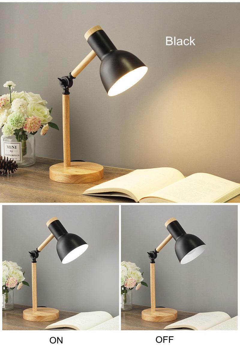 Nordic Wooden Desk Lamp — Adjustable Arm, Dimmable LED