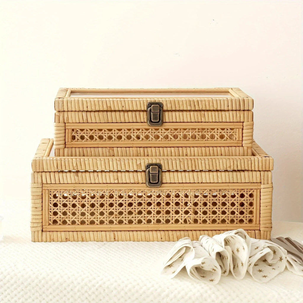 Stacking Boxes - Glass Top Rattan Set