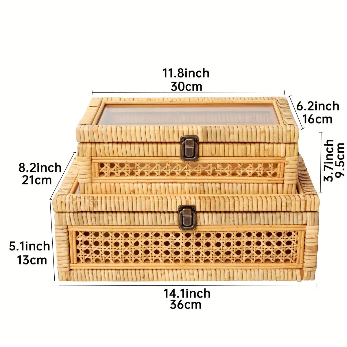 Stacking Boxes - Glass Top Rattan Set