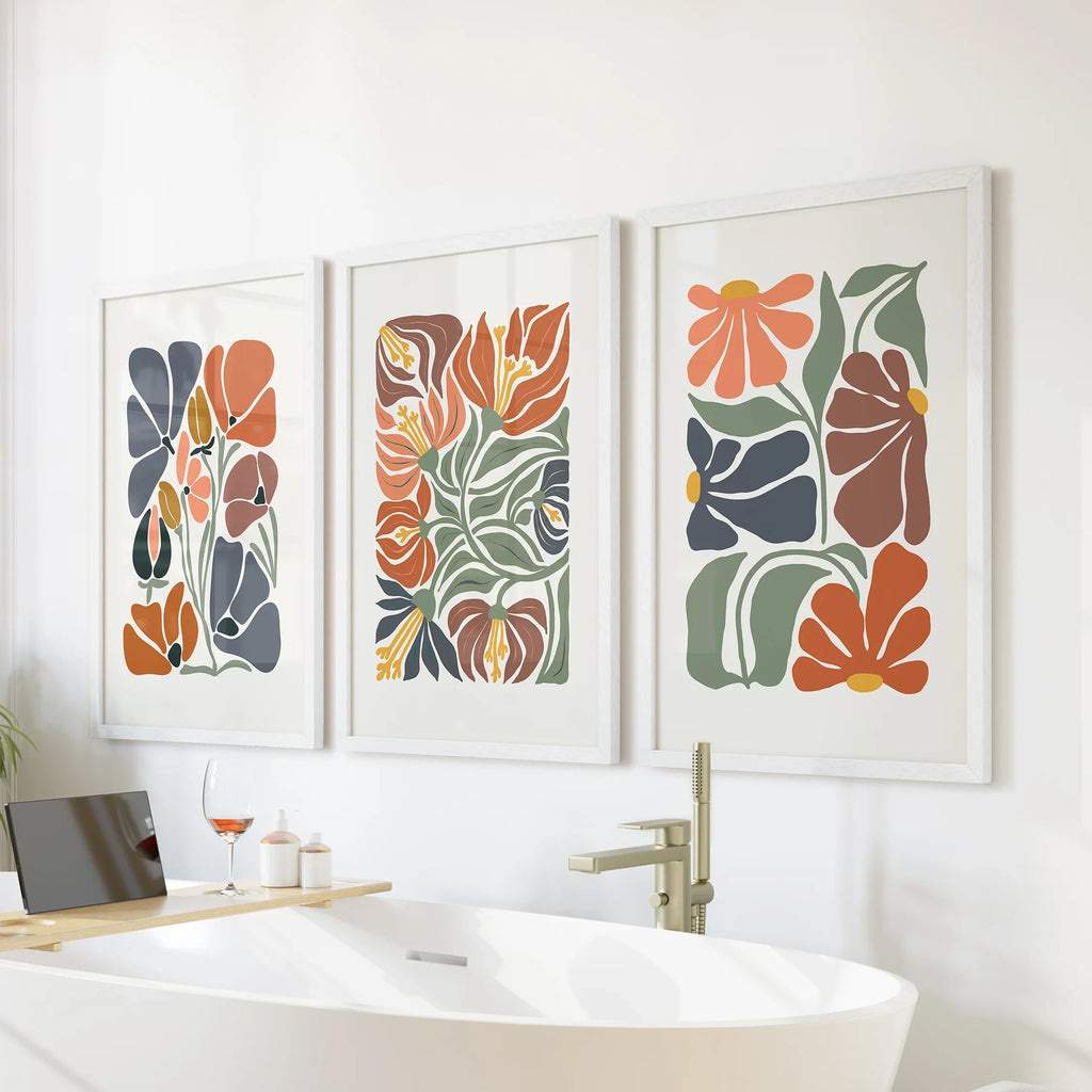 Boho Abstract Flowers Wall Prints Set